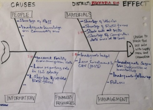 Fishbone diagram from Comprehensive Approach workshop in Guinea